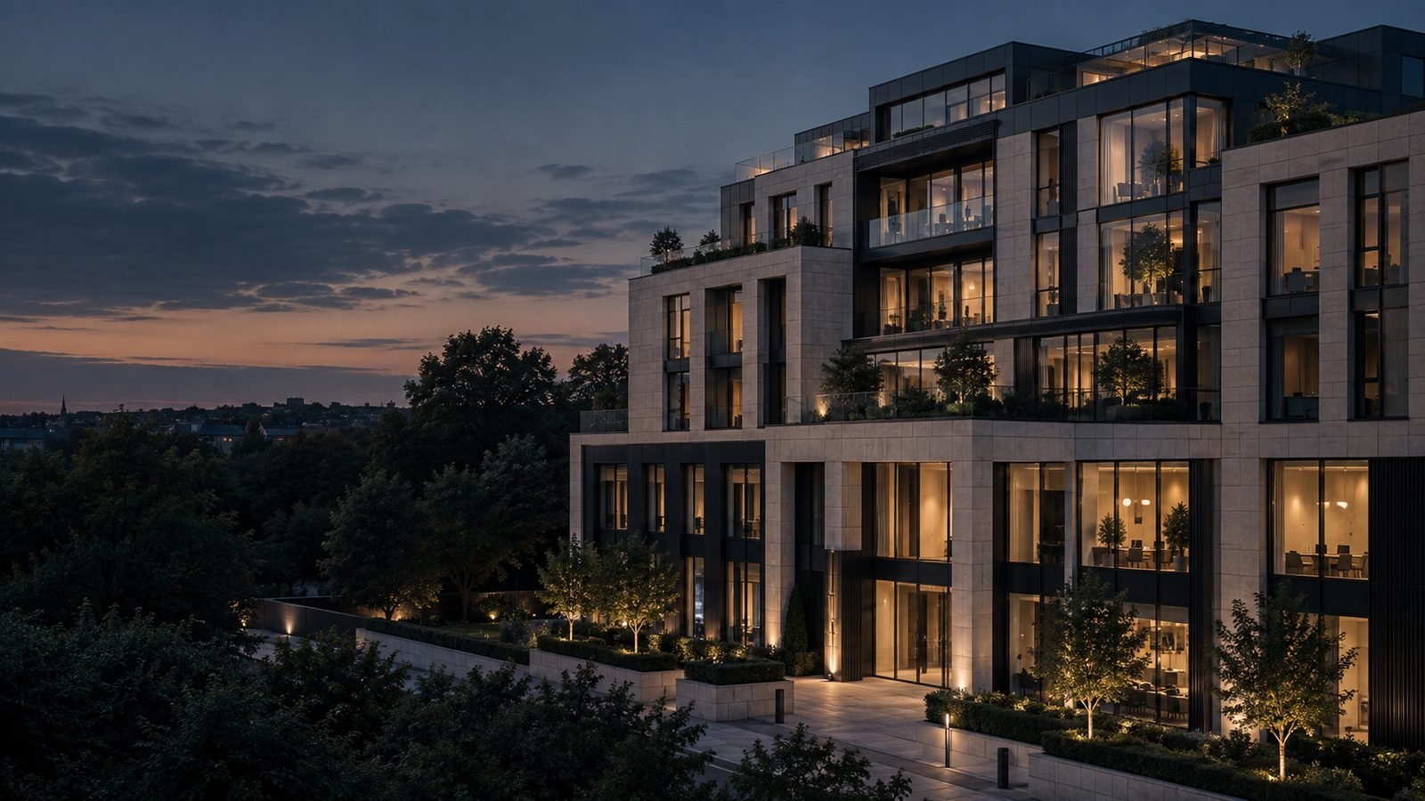Contemporary architecture at twilight