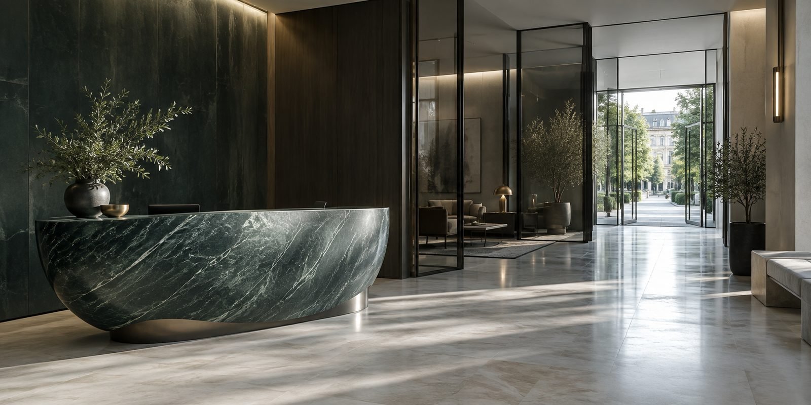 A quiet contemporary entrance lobby