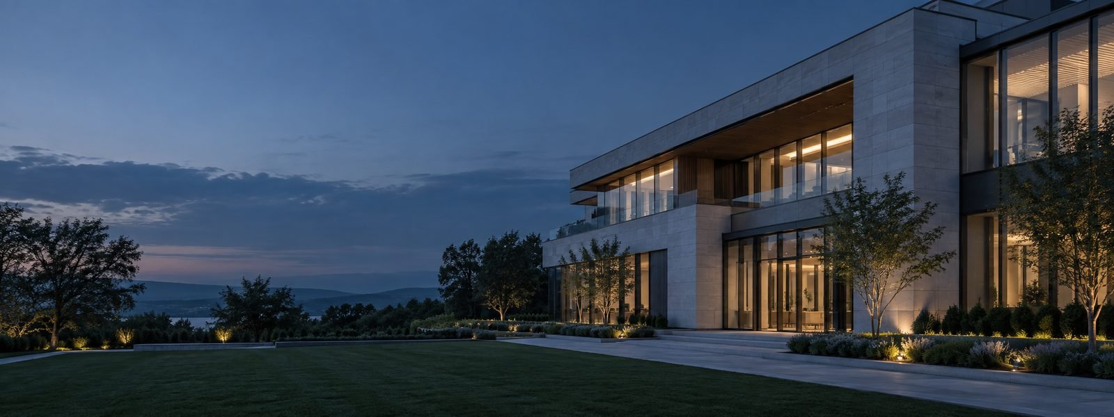 Contemporary property at twilight